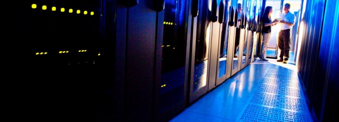 a row of computer servers.