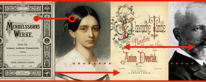 a poster with Mendelssohns Werke and Anton Dvorak.