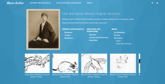 Screenshot of Marianne Moore Digital Archive website.