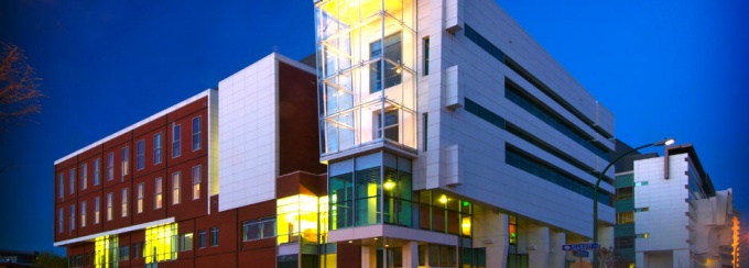 An image of the New York State Center of Excellence in Bioinformatics Life Sciences on UB's downtown campus.