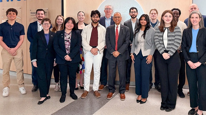 Recipients of the SUNY Chancellor's Award for Student Excellence pose for a photo at a recent breakfast hosted by President Satish K. Tripathi, Provost A. Scott Weber and Brian Hamluk, vice president for student life. Congratulations to these outstanding True Blue students! Photo: Allison Rhinebarger.