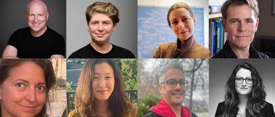 Mosaic of 8 photos of faculty members.