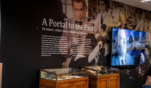 Photograph of exhibition wall inside the history of medicine collection.