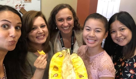We took the picture in Priscilla Project Office. They are all my cowers and its their very first time try jackfruit.