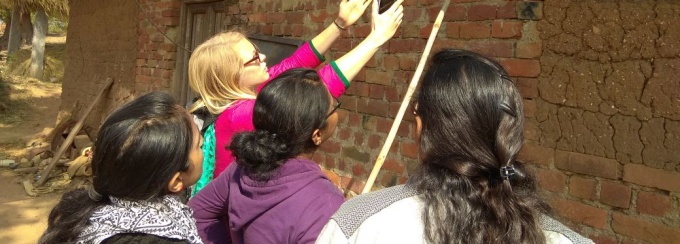 Nicole and team inspecting a wall in India, January 2018.