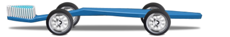 graphic of a toothbrush on wheels.