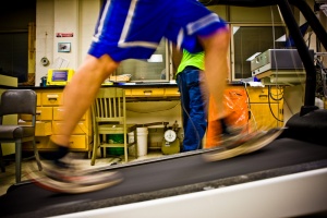 Man running on a treadmill.
