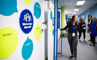A grand opening event celebrates the renovated and renamed Career Design Center in March 2022 in Capen Hall. Photographer: Meredith Forrest Kulwicki.