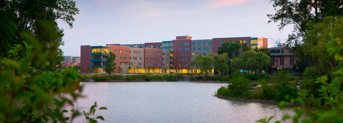Greiner Hall at Sunset on the Noth Campus Photograph: Douglas Levere. 