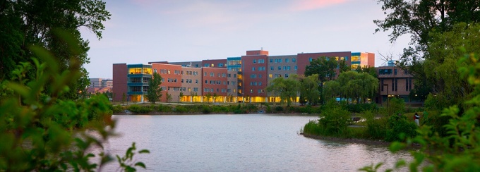 Greiner Hall at Sunset on the Noth Campus Photograph: Douglas Levere.