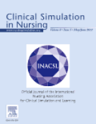 Clinical Simulation in Nursing cover: light blue background with journal title text and purple geometric circle.