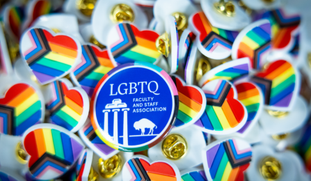 Buttons wiht the LGBTQ FSA logo.