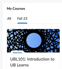 Zoom image: Screenshot of the Fall 23 tab in UB Learns. 