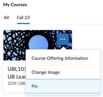 Zoom image: Screenshot of how to pin a course in UB Learns. 