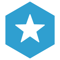 White star inside a blue hexagon. 