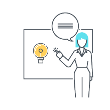 woman speaking in front whiteboard.