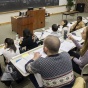 Three rows of students participating in a law class at the University at Buffalo. 