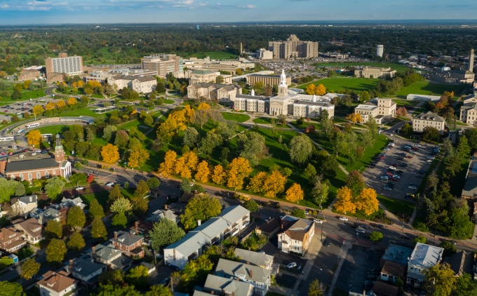Aerial view of UB's South Campus and the surrounding neighborhoods.