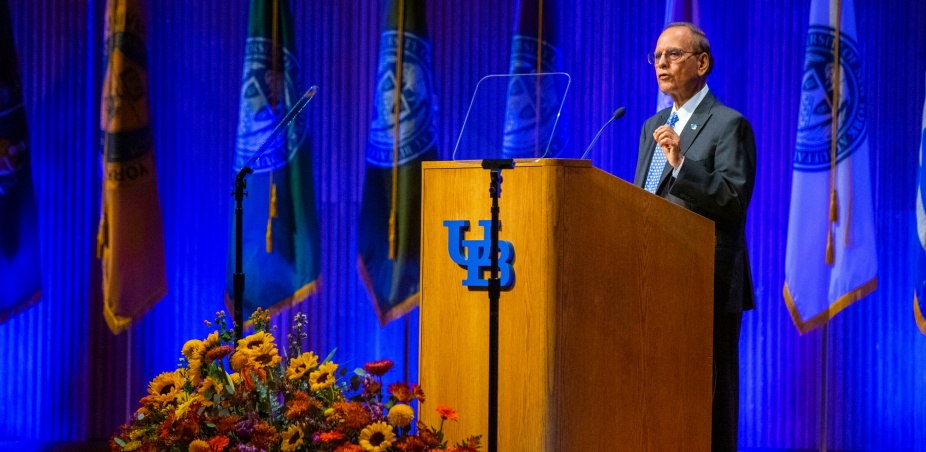 President Tripathi gives his State of the University address.