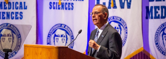President Satish K. Tripathi gives his 2018 State of the University address.