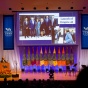 President Satish K. Tripathi delivers his annual State of the University address on stage in Slee Hall. 