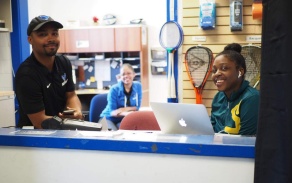 Clark Hall Building Manager, Dior Jackson, working alongside a student employee.