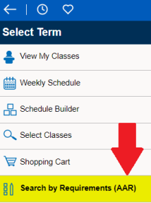 Zoom image: Arrow pointing to Search by Requirements (AAR) in menu