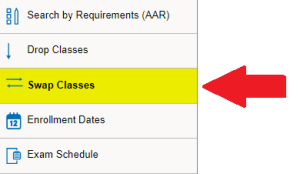 Zoom image: Arrow pointing to Swap Classes in menu