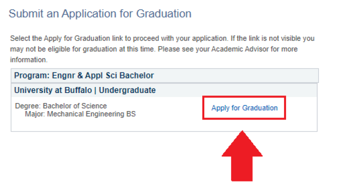 Zoom image: Arrow pointing to Apply for Graduation text