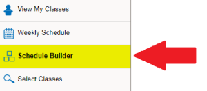 Zoom image: Arrow pointing to Schedule Builder in menu