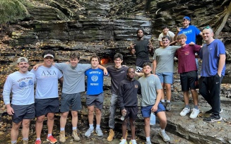 Lambda Chi Alpha members on a hike.