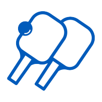 Pickleball paddles and ball icon.