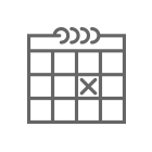 Line drawing of calendar grid with an X in one day.