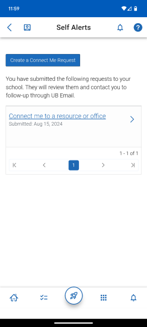 View past and current Connect me Requests submitted in Navigate. 