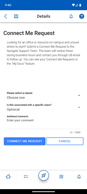 Navigate Mobile App Connect Me Request.