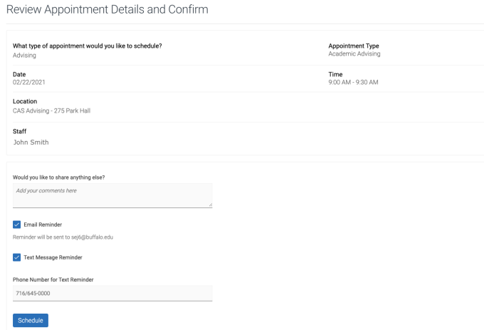 Zoom image: screenshot of appointment confirmation screen