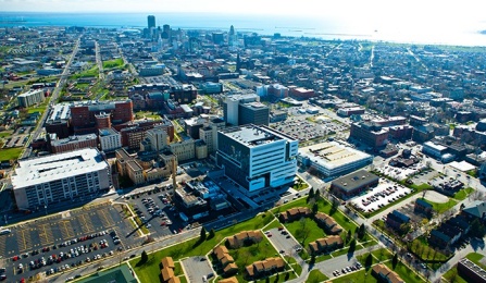 An image of the New York State Center of Excellence in Bioinformatics Life Sciences on UB's downtown campus.