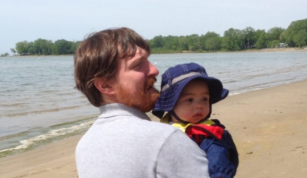 Bart Roberts, research assistant professor of UB's Regional Institute, and his son, Brady, at Crescent Beach, Fort Erie, Ontario.