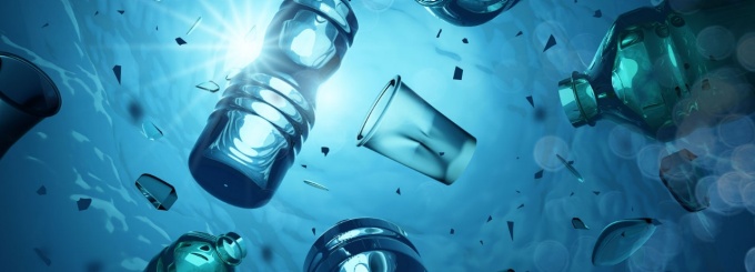 A stock photo of plastic waste in water.