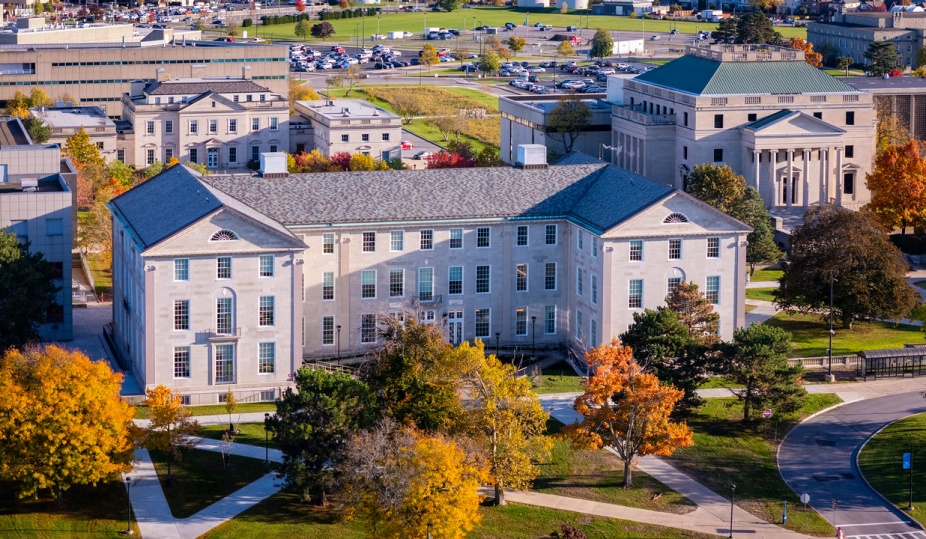 Aerial view of Foster Hall.