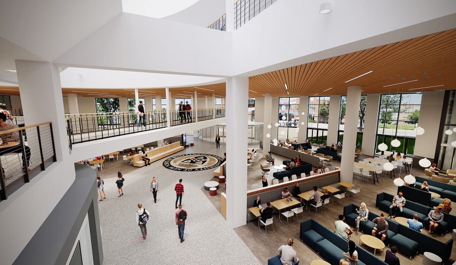 Interior rendering of renovations to the Student Union. 