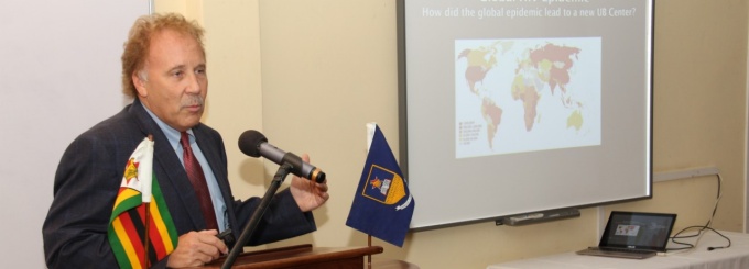 Dr. Morse presenting in Zimbabwe on the Global AIDS Crisis.