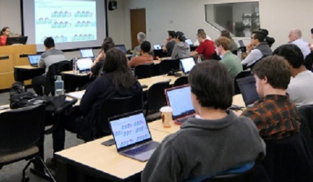 students attending Bina Ramamurthy's introduction to Blockchain class.