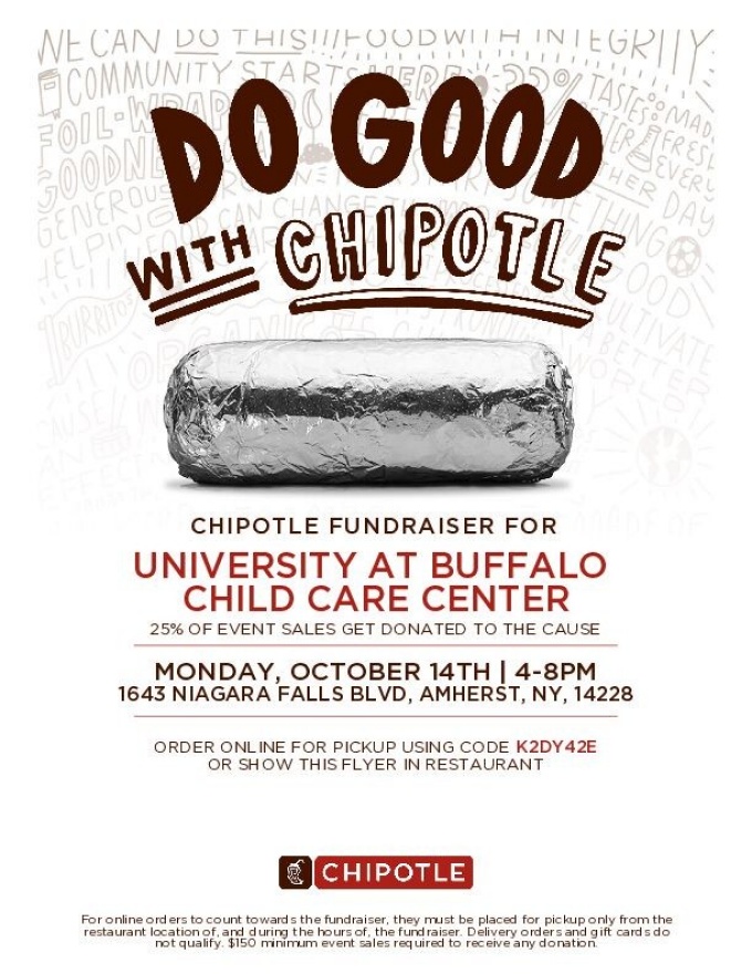 Chipotle flyer for UBCCC, Mon 10/14/24. 