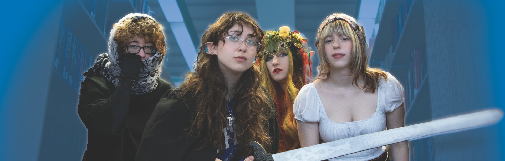 Students in medieval fantasy costumes stalk the stacks of Silverman in search of adventure.