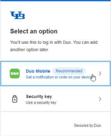 Select an option screen, choose Duo Mobile.