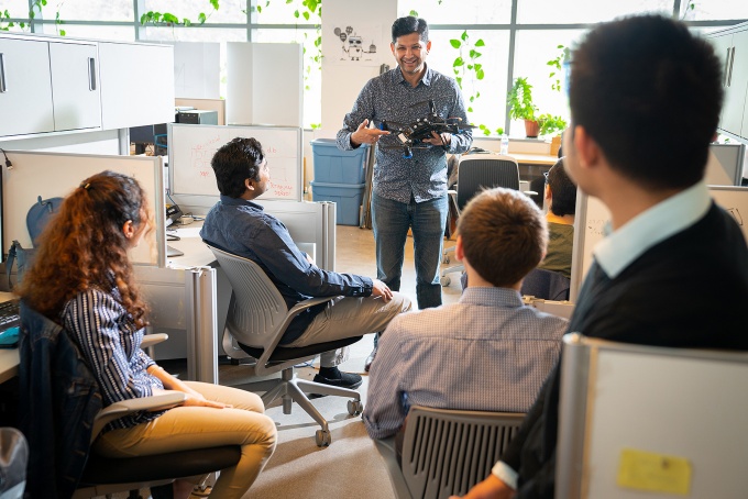 Computer science professor Karthik Dantu in the classroom. 