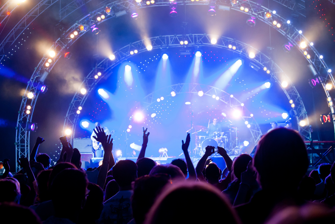 Lighted concert stage. 