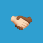 handshake emoji on a blue background. 