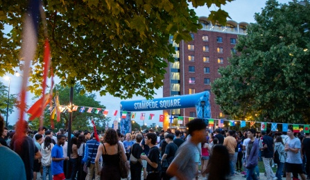 Students gather near Greiner Hall on North Campus for a festival.